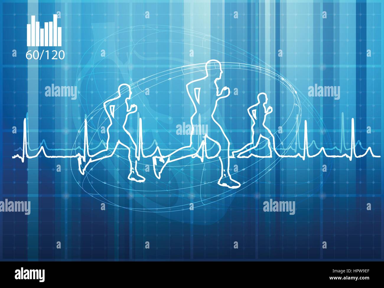 Abstrakte Darstellung mit fließendem Übung und Herzschlag Wellenform Hintergrund Stock Vektor