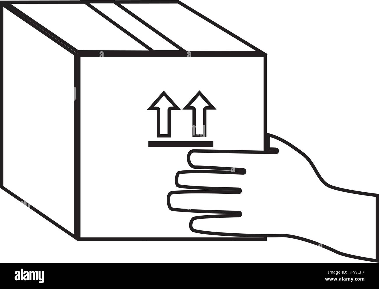 monochrome Kontur mit Hand Holding versiegelten Verpackung box Stock Vektor