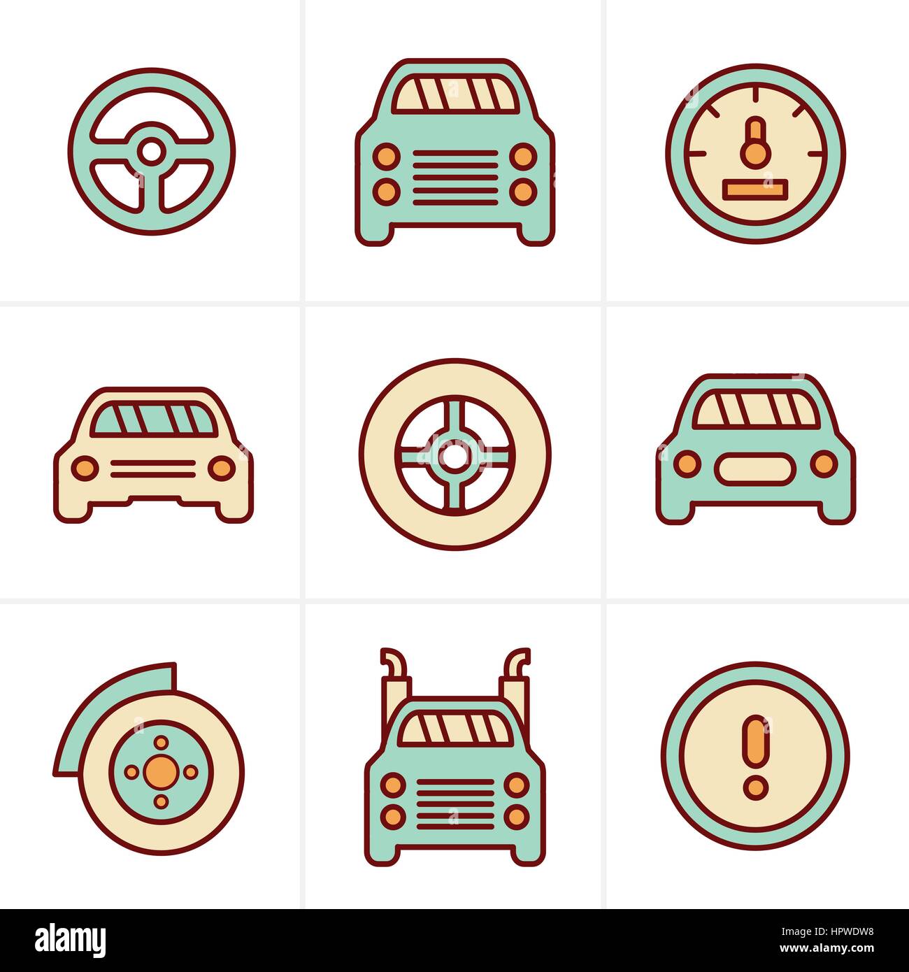 Ikonen-Stil Auto Icons Set, Vektor-Design Stock Vektor