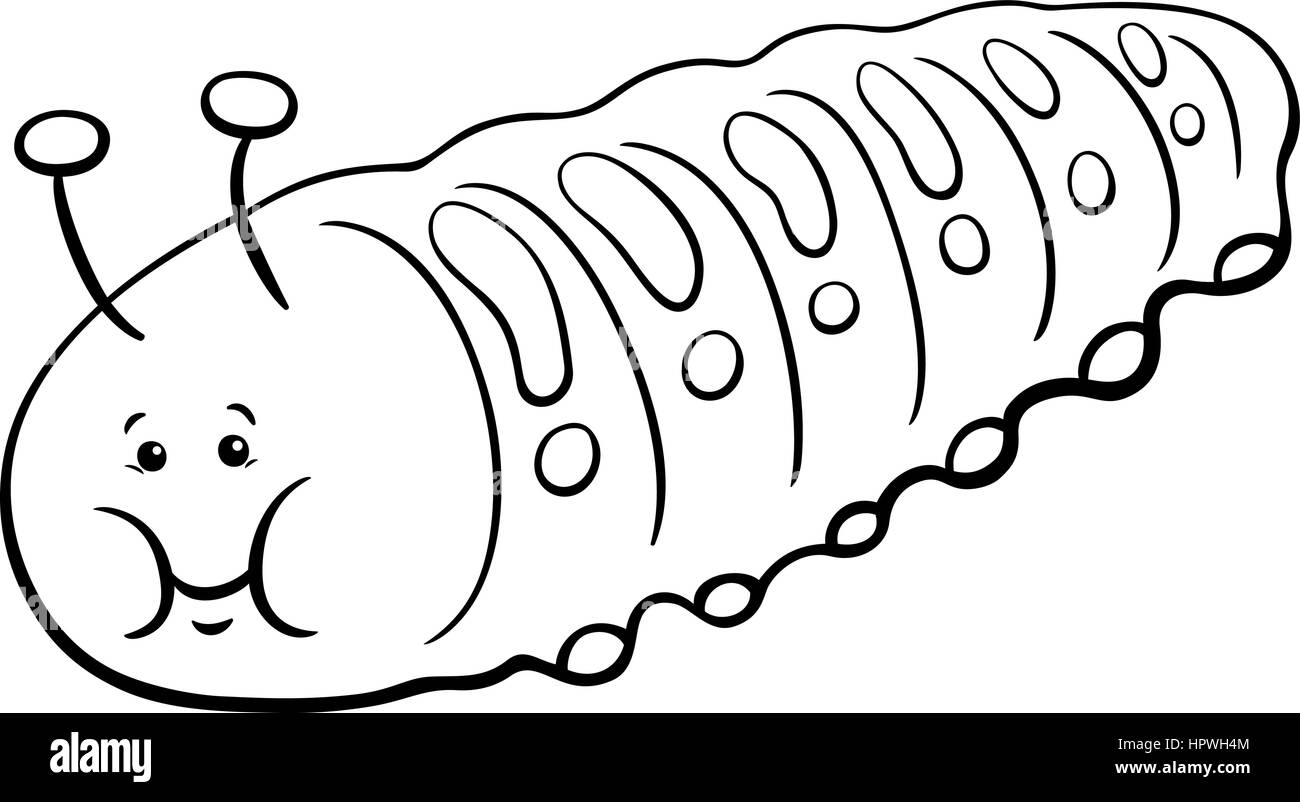 Schwarz / Weiß Cartoon Illustration von Caterpillar Insekten Tier Charakter Malvorlagen Stock Vektor