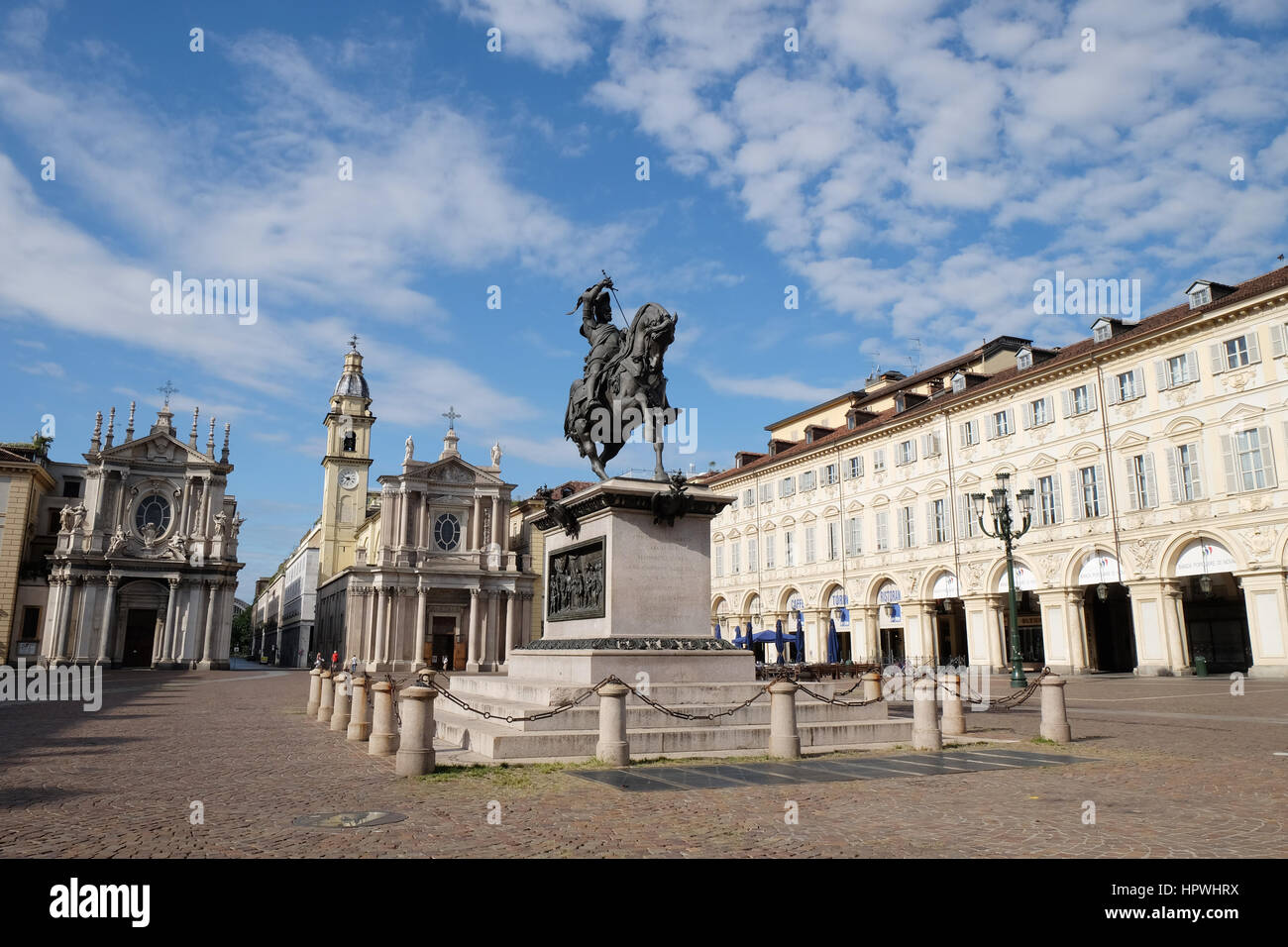 Italien, Piemont Turin Piazza San Carlo (St Charles Square), Reiterstatue von Emmanuel Philibert Herzog von Savoyen, Stockfoto