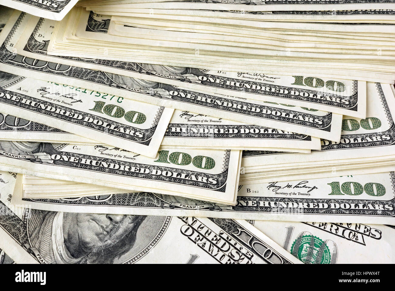 Hintergrund von hundert-Dollar-Banknoten. Stockfoto