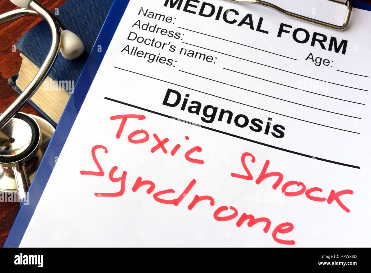 Medizinischer Fragebogen mit Diagnose Toxic Shock Syndrom. Stockfoto