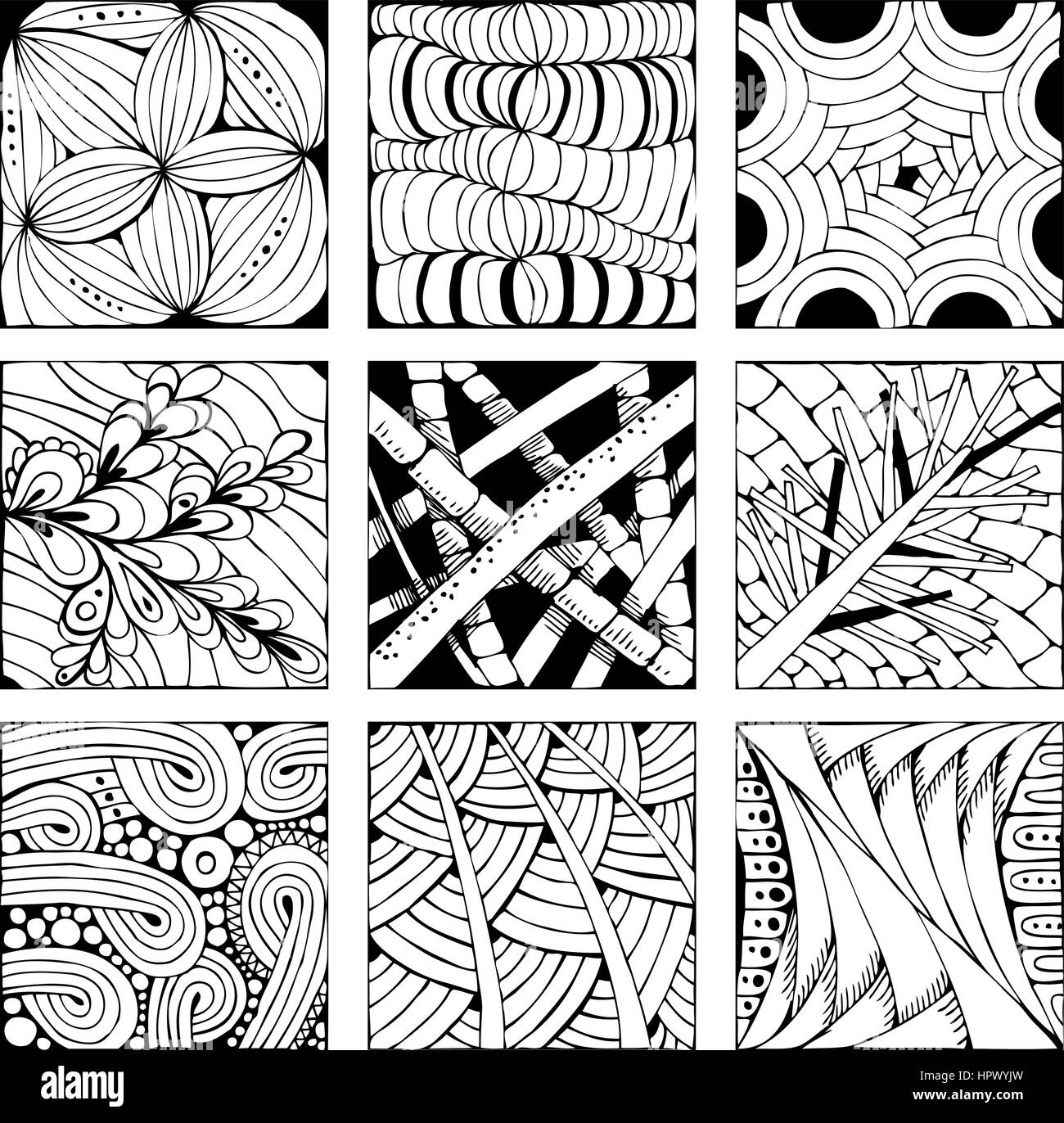 Vektor Erwachsenen Coloring Book Texturen. verschiedene Muster Stock Vektor