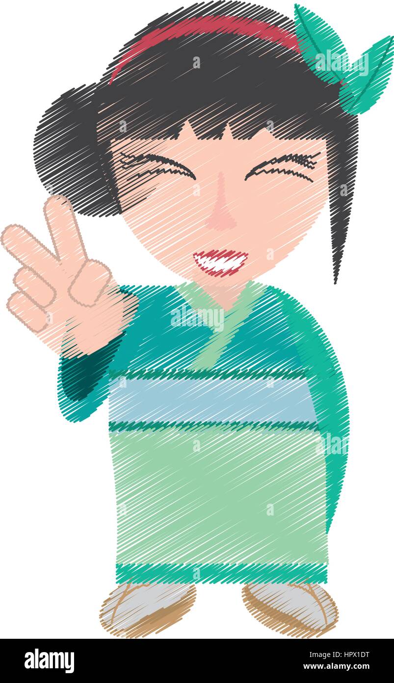 Zeichnen Hubsche Grune Geisha Kimono Stock Vektorgrafik Alamy