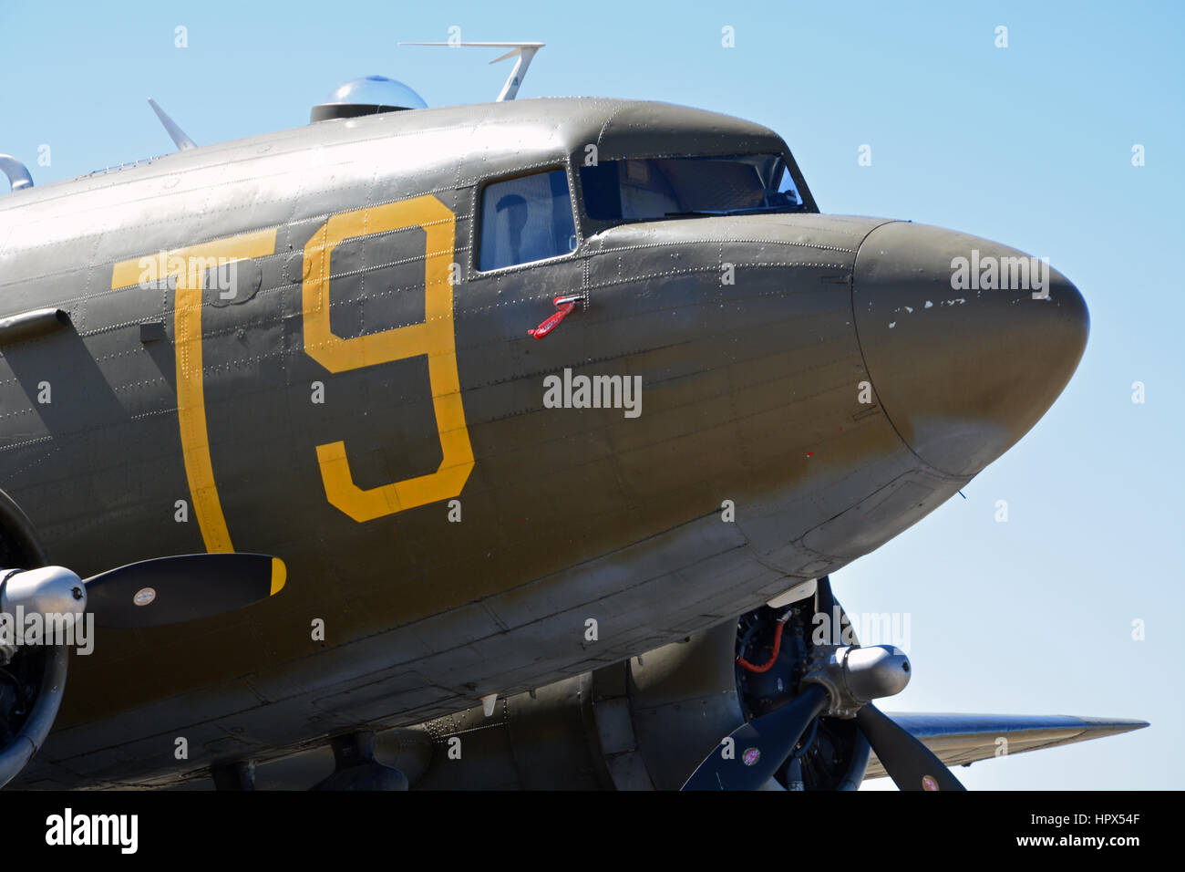 Eine Douglas C47 "Gooney Bird" Parken am Flughafen Meacham außerhalb der Vintage-fliegen-Museum in Fort Worth Texas. Stockfoto