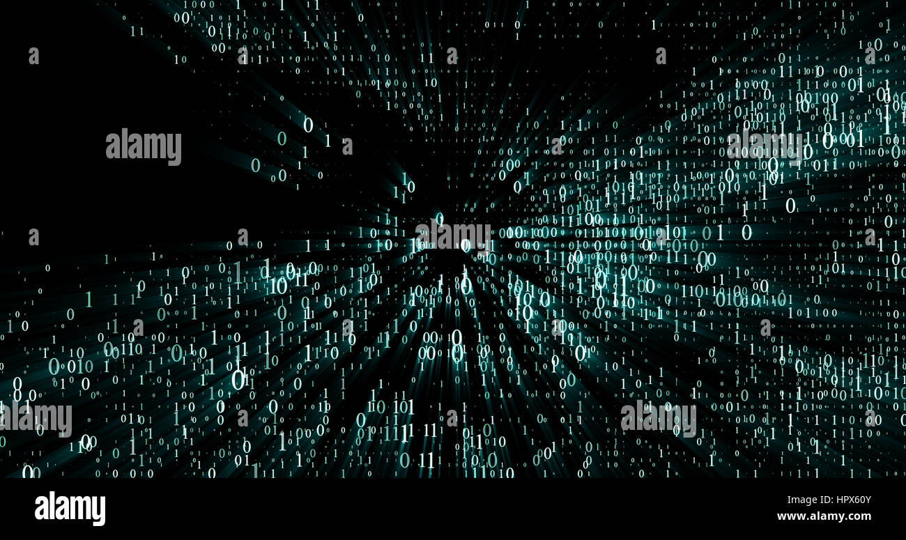 Burst Satz von binären Zufallszahl Leuchten auf schwarzem Hintergrund Stockfoto