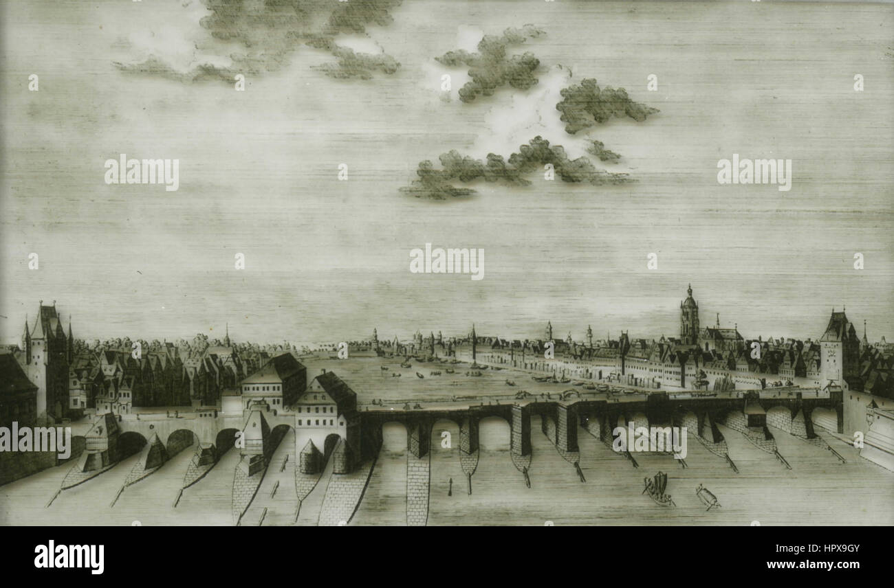 Blick auf die Brücke, Frankfurt Am Main im Jahre 1747, Deutschland Stockfoto