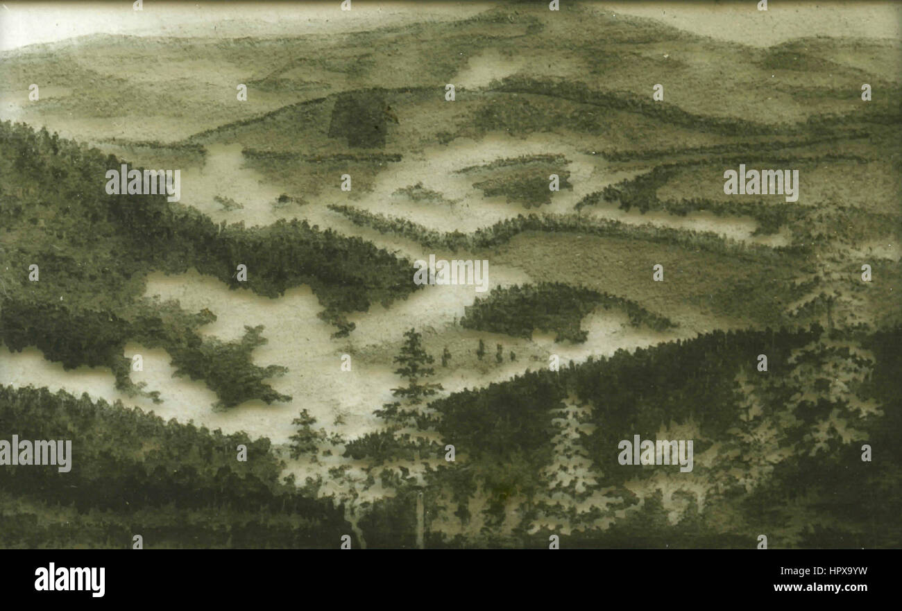 Blick auf den Kickelhahn aus Ilmenau, Zeichnung von Goethe Stockfoto