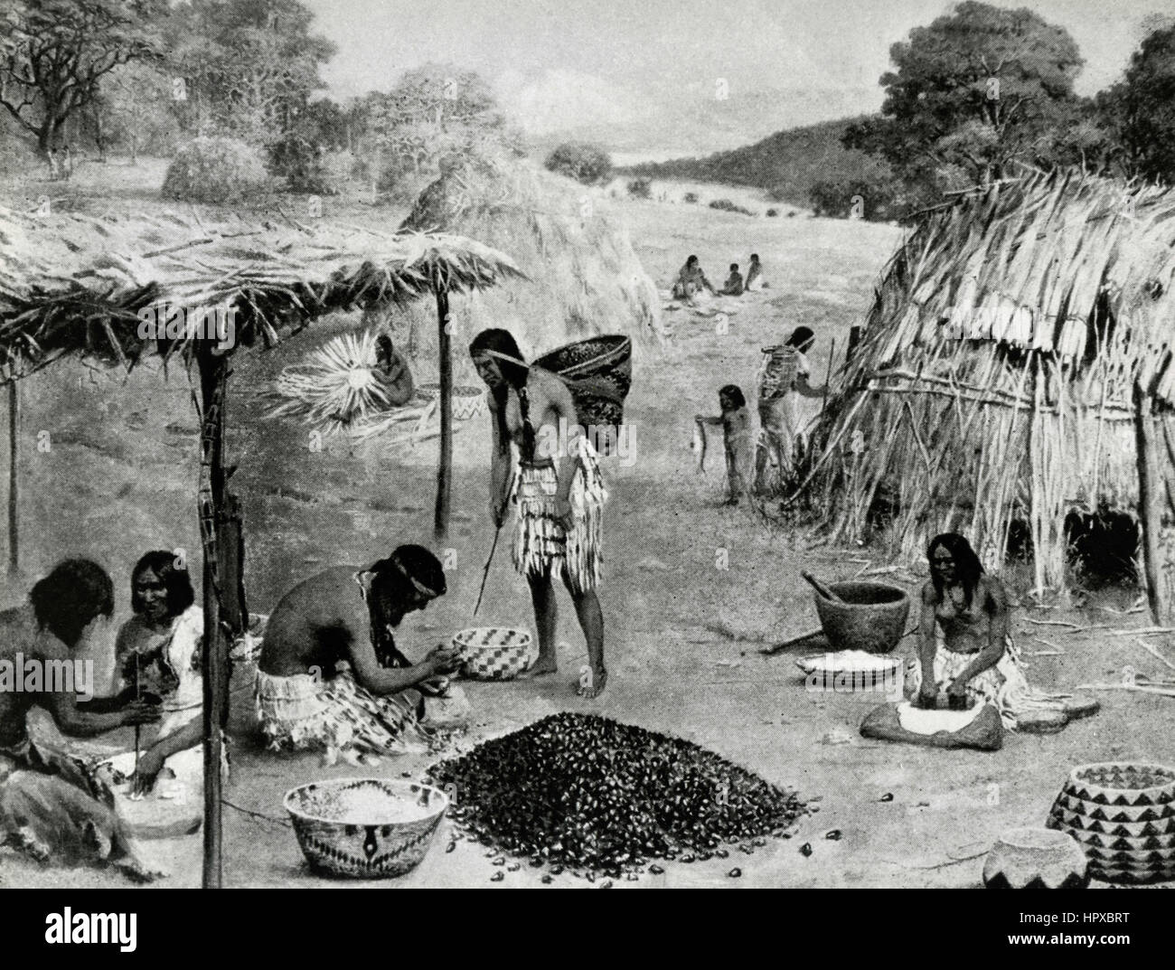 Indianer Indianerdorf, Gemälde von Arthur Jansson Stockfoto