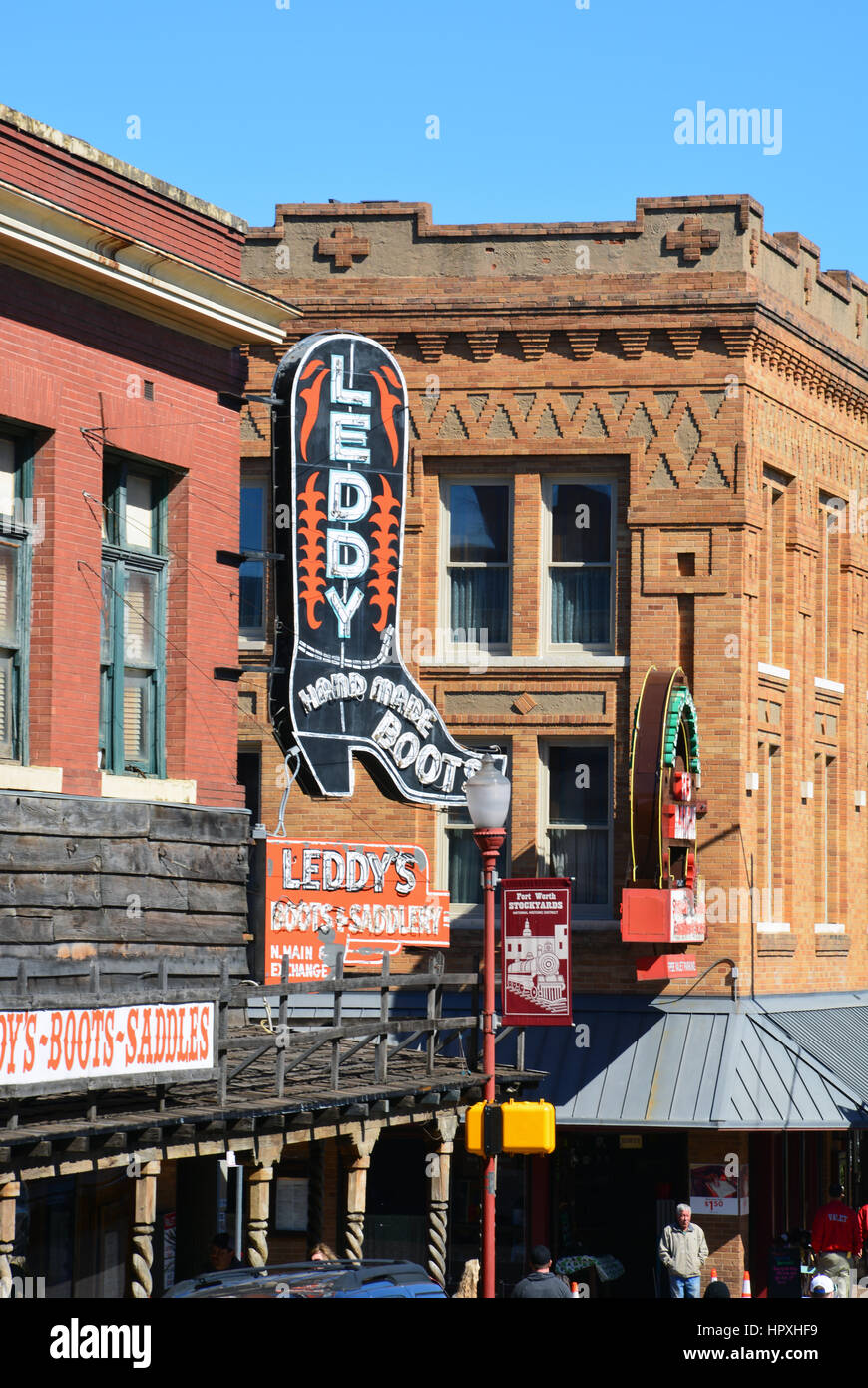 Die Leddy ist berühmt für die Herstellung von handgefertigten Stiefel und Sattel in Texas seit 1922 und hat ein Geschäft im Stadtteil Fort Worth Viehhof seit 1941 gehalten. Stockfoto