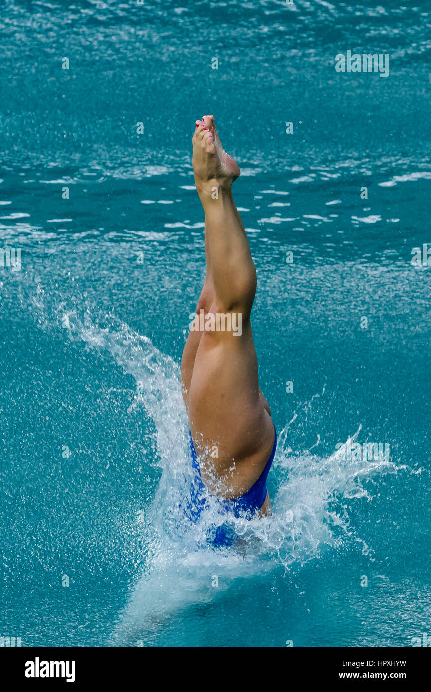 Rio De Janeiro, Brasilien. 14. August 2016 konkurriert Abigail Johnston (USA), in dem Frauen Tauchen Sprungbrett 3-Meter-Finale bei den Olympischen Sommerspielen 2016. © Pau Stockfoto