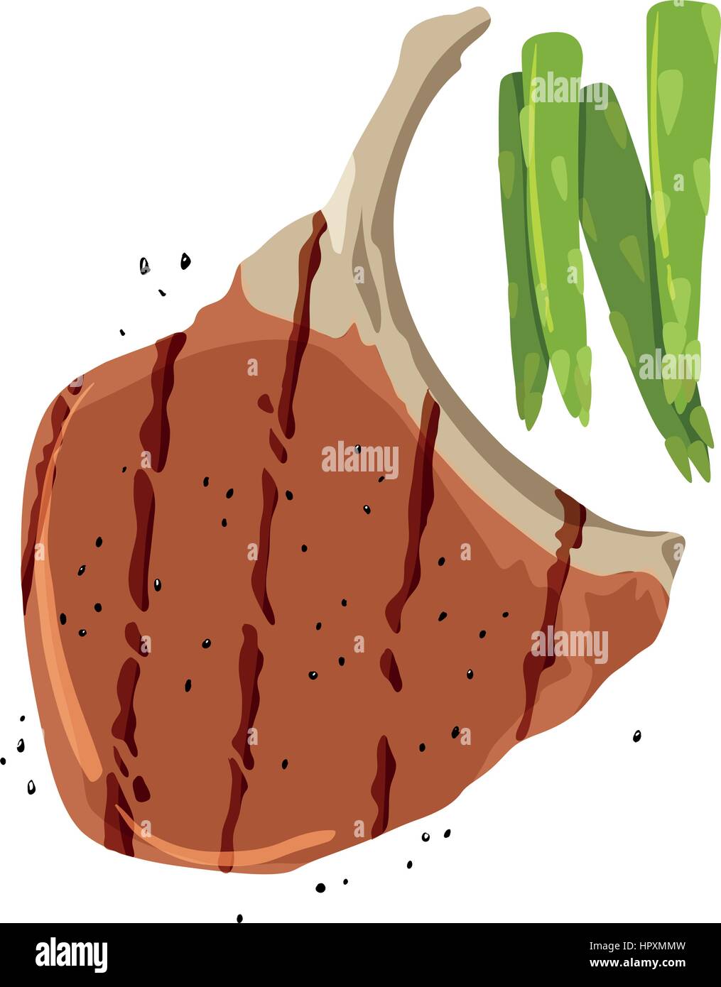 Kotelett und Spargel auf weißem Hintergrund illustration Stock Vektor