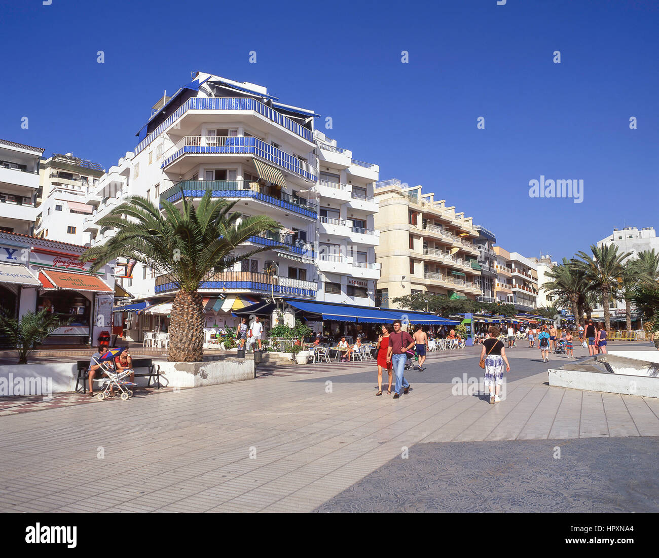 Strandpromenade, Los Cristianos, Teneriffa, Kanarische Inseln, Spanien Stockfoto