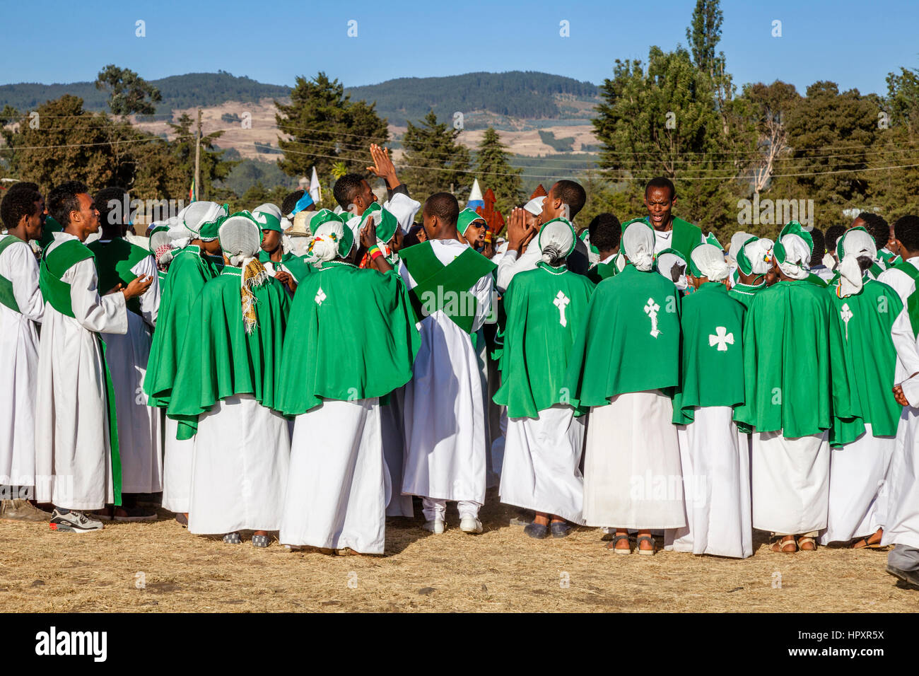 Äthiopischen Christen feiern Timkat (Dreikönigstag), Sportplatz Jan Meda, Addis Ababa, Äthiopien Stockfoto