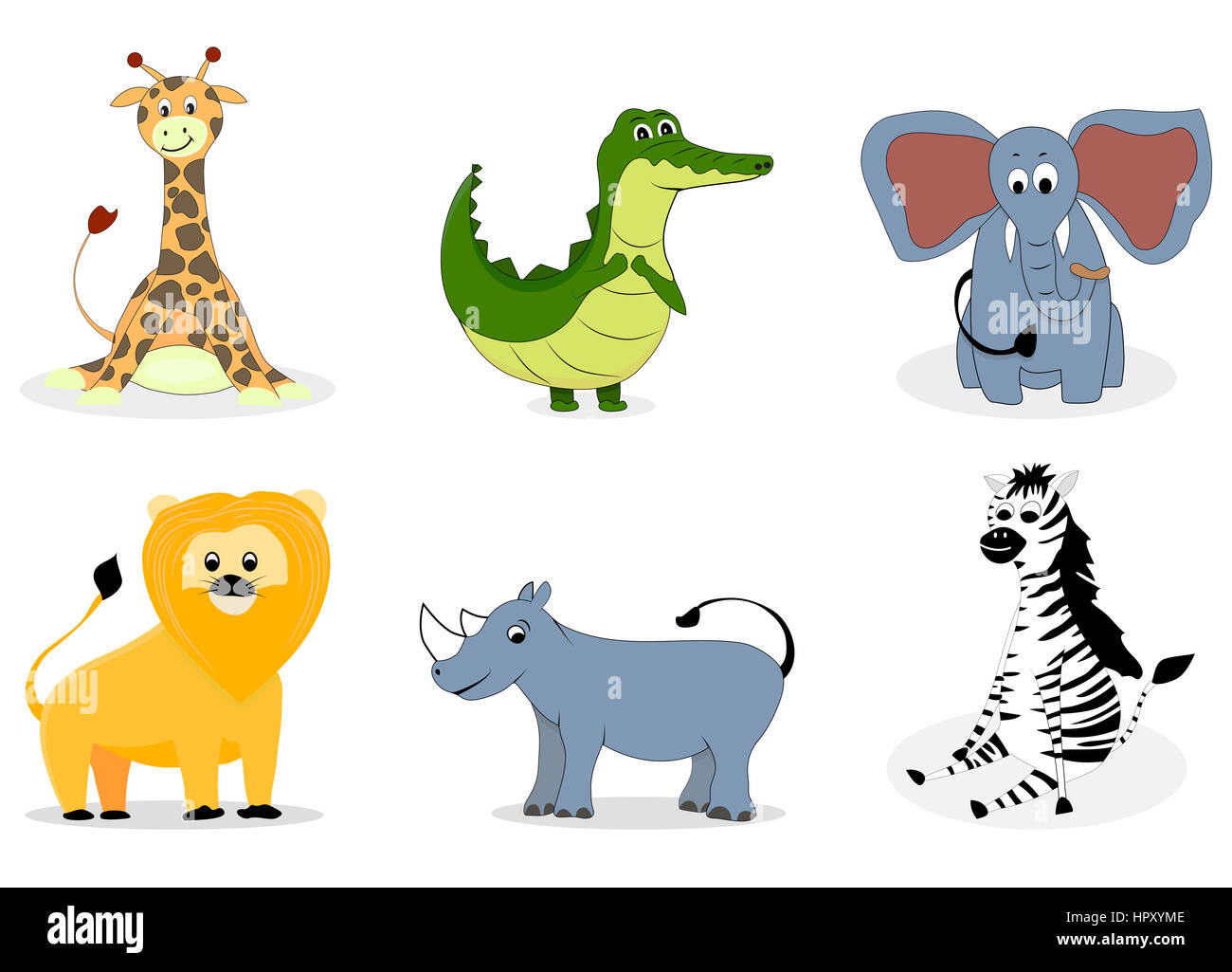 Afrikanische Tiere Vektor-Cartoon. Giraffe und Elefant, Krokodil und Zebra illustration Stockfoto