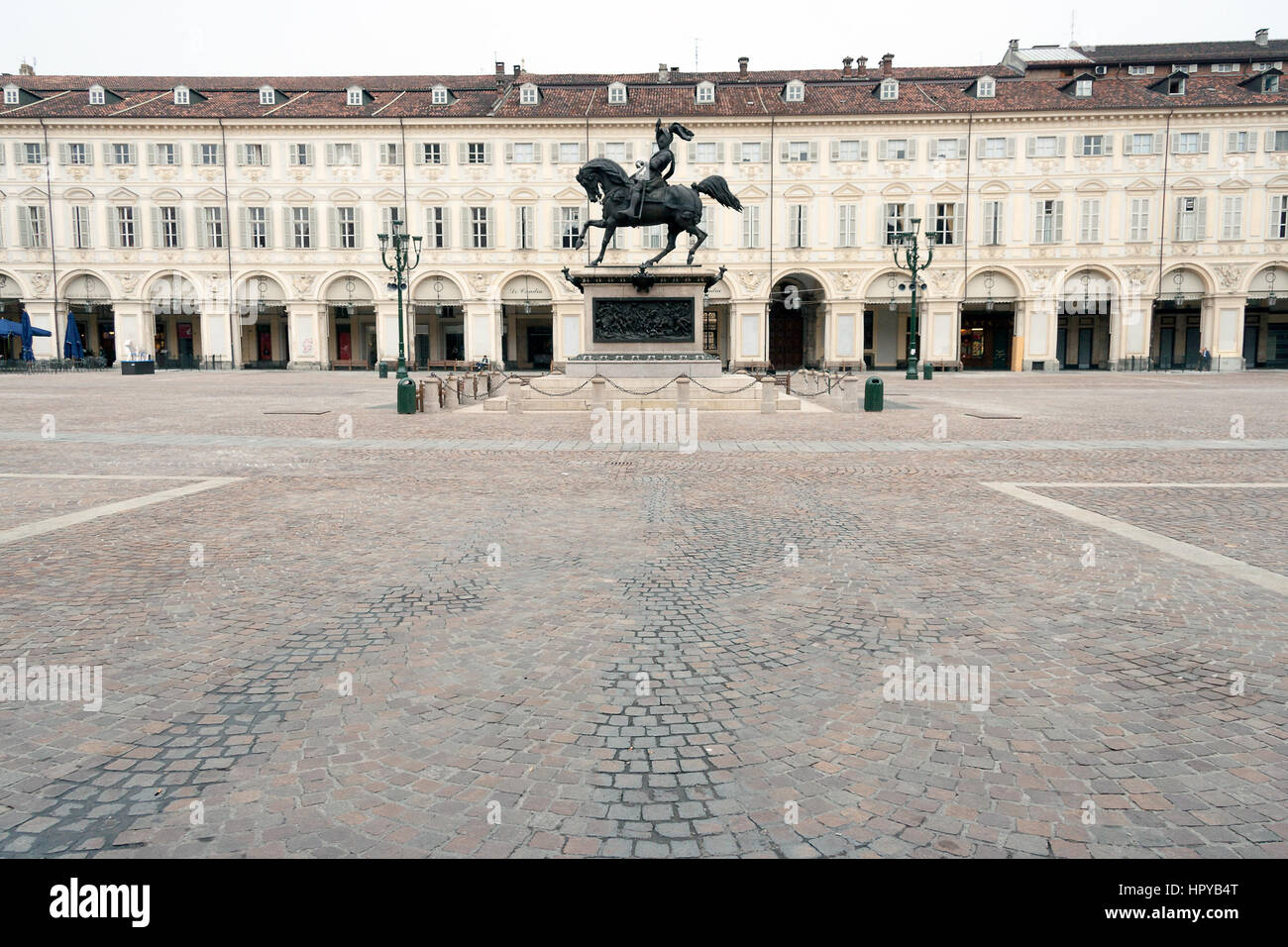 Reiterdenkmal zu Ehren von Herzog Emanuele Filiberto platziert in Piazza San Carlo Turin Stockfoto