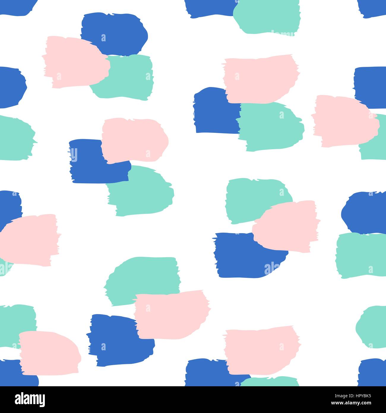 Nahtlose wiederholendes Muster mit Pinselstrichen in blau, türkis grün und Pastell rosa auf weißer Hintergrund. Retro-Stil Fliesen Hintergrund, Poster, tex Stock Vektor