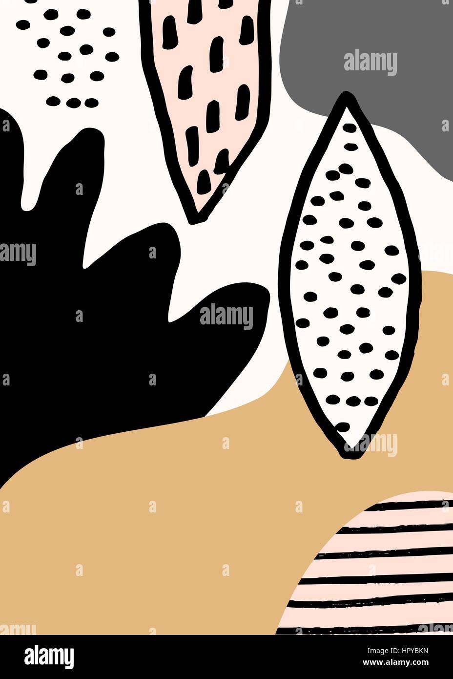Collage Stildesign mit abstrakten und organische Formen in Pastellrosa, senfgelb, grau, schwarz und Creme. Abstrakte Textil, Geschenkpapier, Wand-ar Stock Vektor