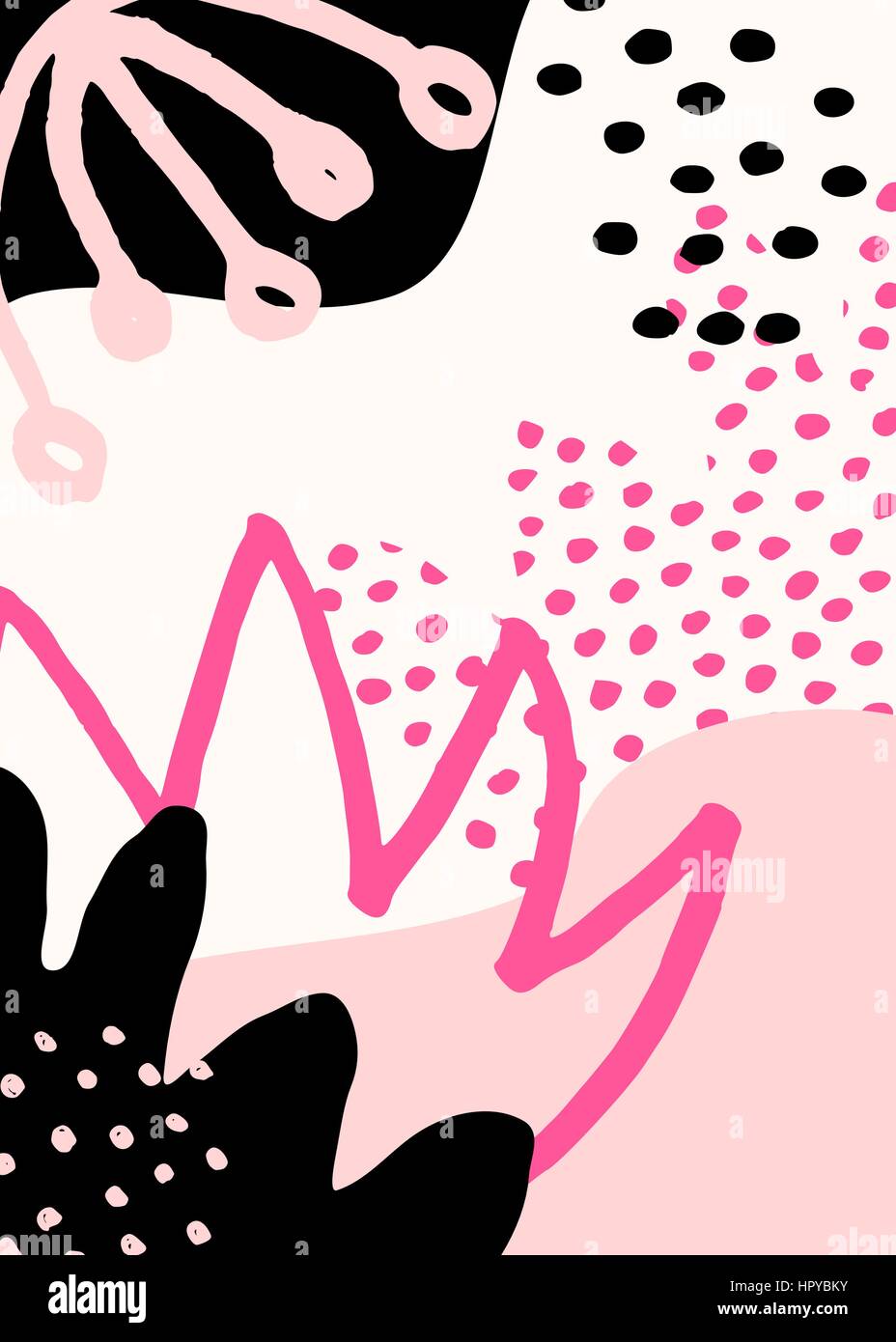 Collage Stildesign mit abstrakten und organische Formen in Pastell rosa, Pink, schwarz und Creme. Abstrakte Textil, Geschenkpapier, Wand-Kunst-Design. Stock Vektor