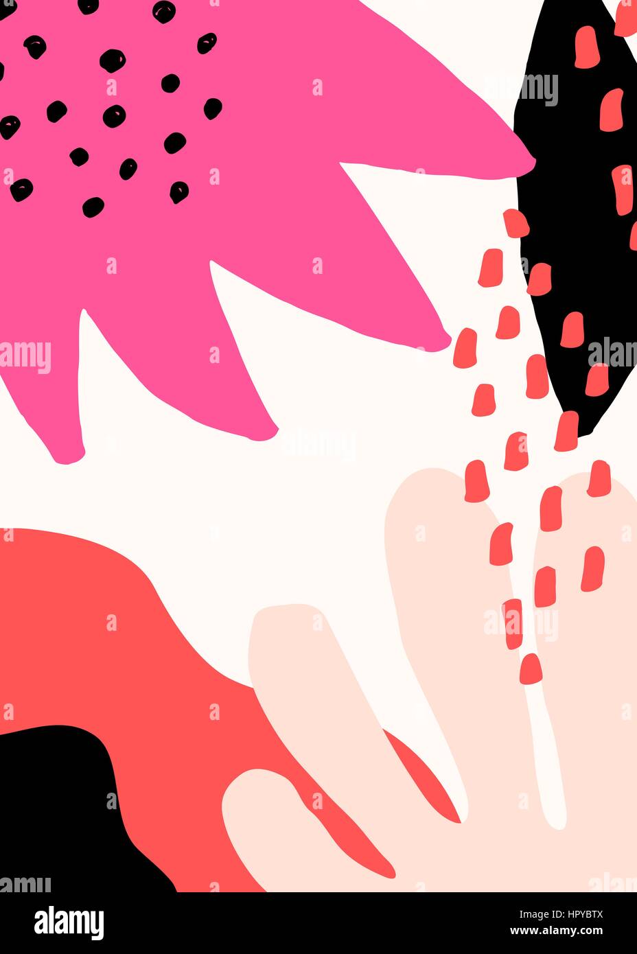 Collage Stildesign mit abstrakten und organische Formen in Pastell rosa, Pink, rot, schwarz und Creme. Abstrakte Textil, Geschenkpapier, Wand-Kunst-design Stock Vektor