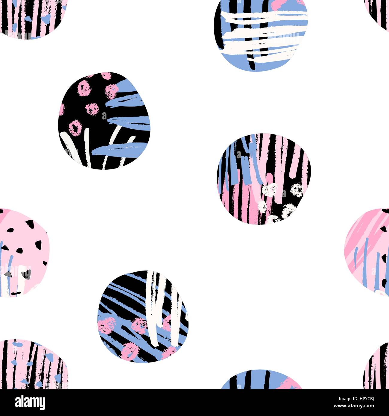 Seamless wiederholen Muster mit runden Formen in schwarz, blau und Pink texturiert, isoliert auf weißem Hintergrund. Stock Vektor