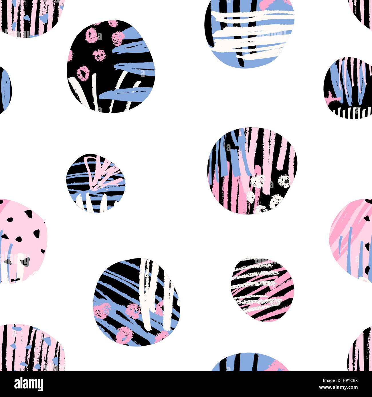 Seamless wiederholen Muster mit runden Formen in schwarz, blau und Pink texturiert, isoliert auf weißem Hintergrund. Stock Vektor