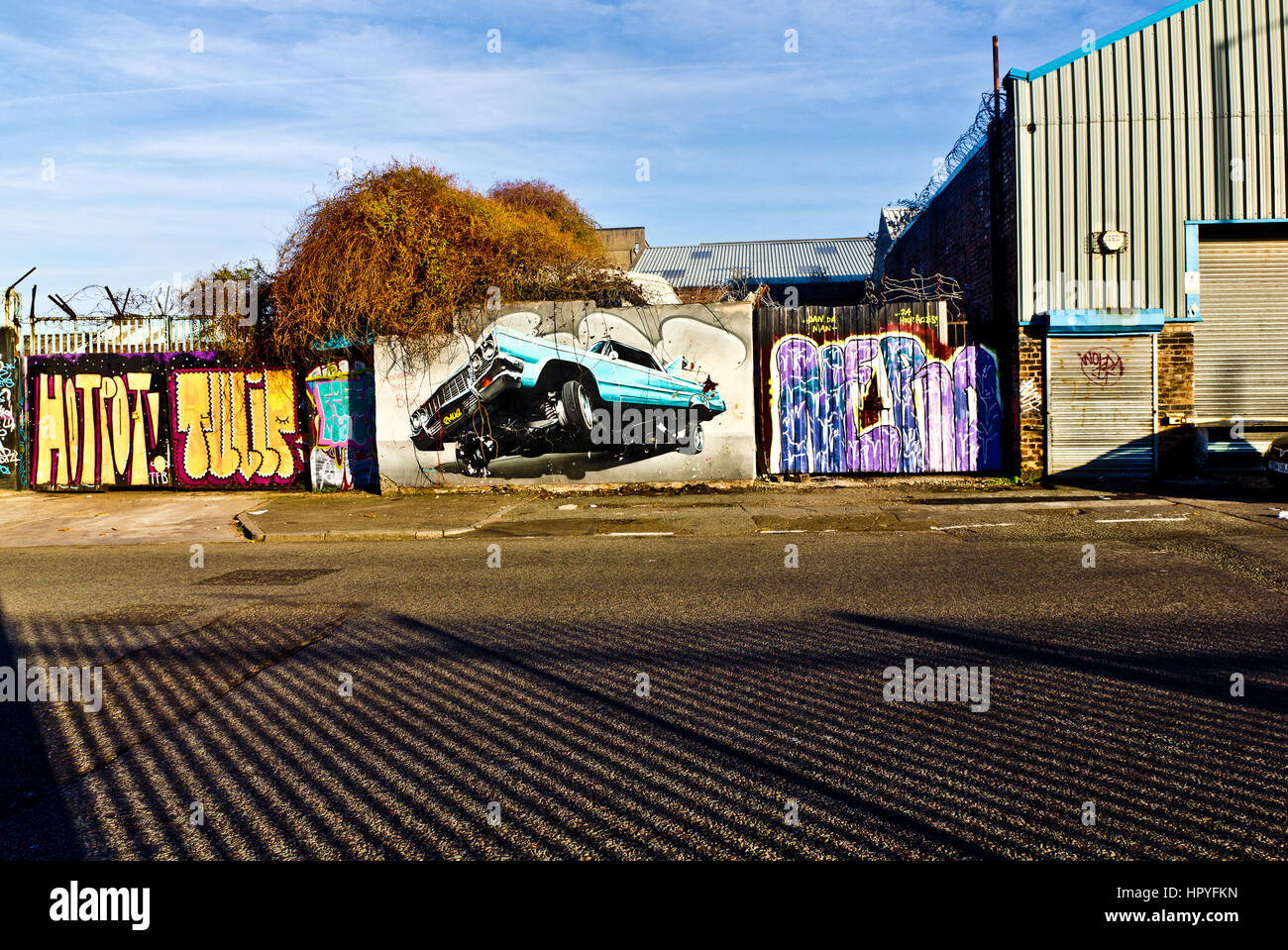 Ein Graffiti-Wandbild im Baltischen Dreieck von Liverpool, England, Großbritannien Stockfoto