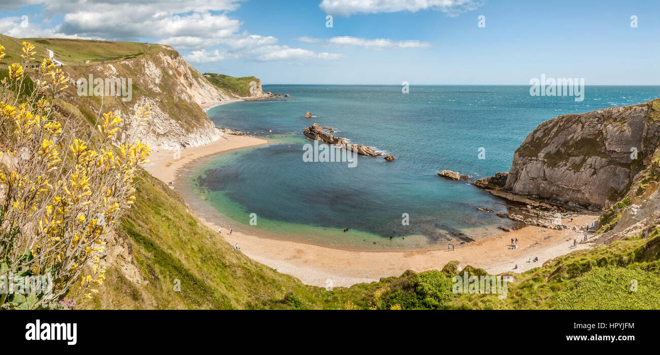 St. Oswald Bay und Mann O'War Bucht bei Durdle Door Cliff Bildung in der Nähe von Lulworth, Dorset, Südengland, Großbritannien Stockfoto