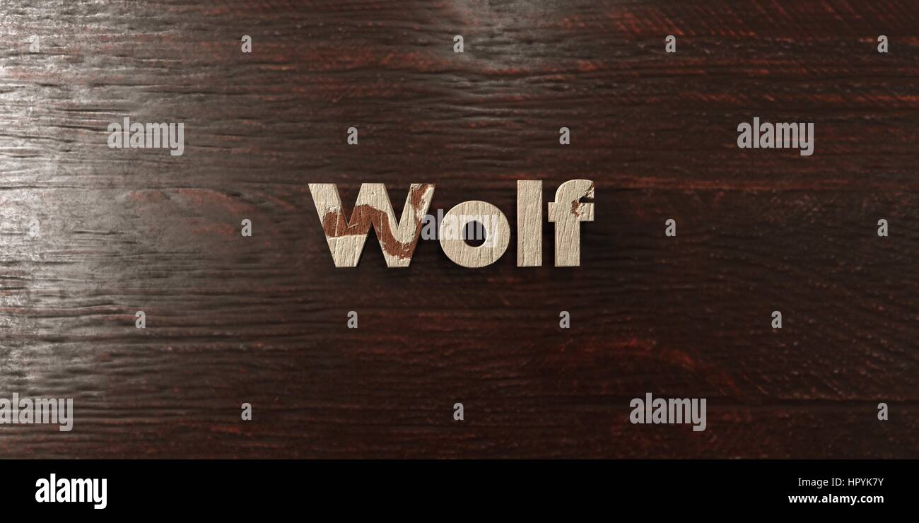 Wolf - Grunge Holz Schlagzeile auf Ahorn - 3D gerenderten Lizenzgebühren frei Bild. Dieses Bild kann für eine Website für online-Banner-Werbung oder ein print Post verwendet werden Stockfoto