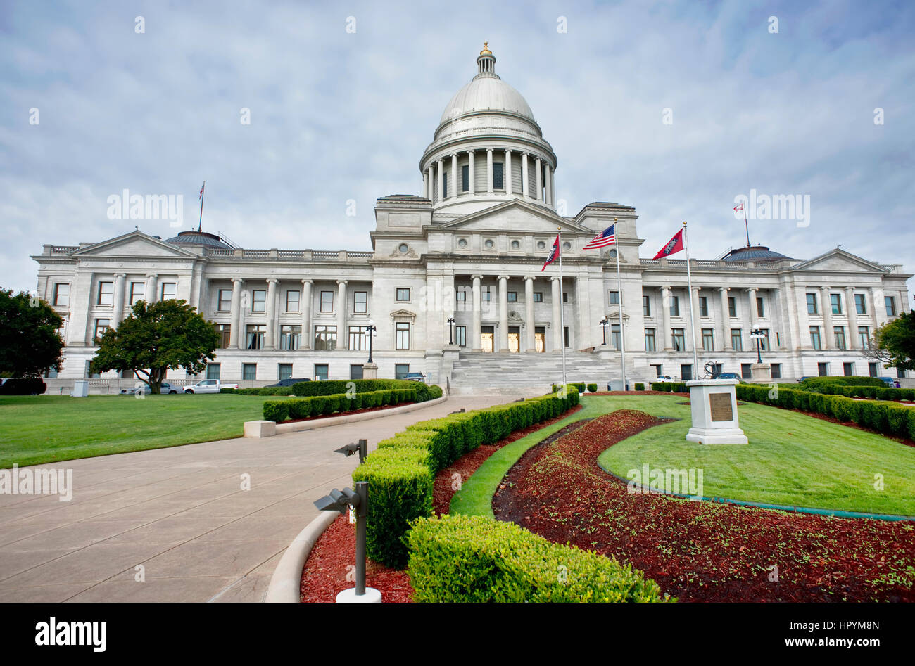 Vorderansicht des Arkansas State Capital, in Little Rock Arkansas. Stockfoto