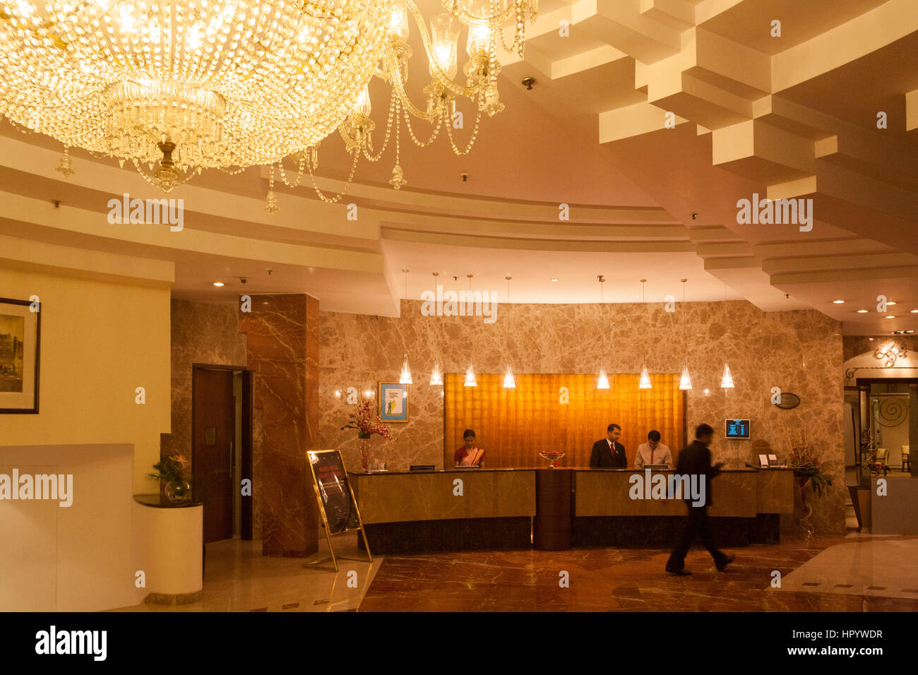 Rezeption, Bereich, lobby, Peerless, Hotel, 4 Sterne, auf Chowringhee Road, Kalkutta, Kolkata, Hauptstadt, Kultur, West, Bengal, West Bengalen, Indien, Indian, Asia, asiatisch, Stockfoto