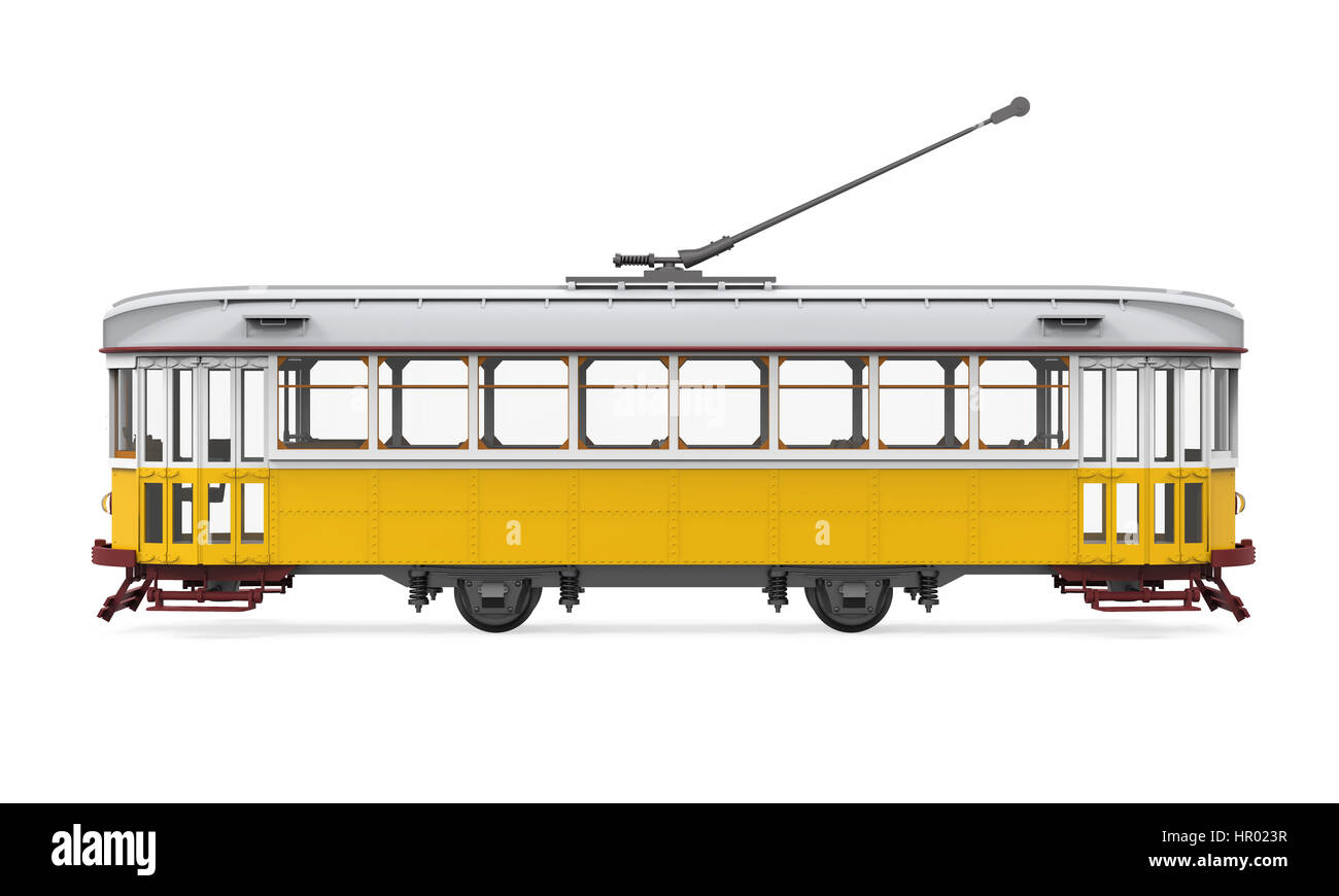 Vintage Gelb Straßenbahn isoliert Stockfoto