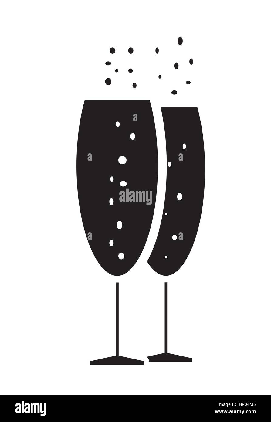 Zwei prickelnde Champagner-Gläser-Symbol Vektor in weißen Hintergrund isoliert. Stock Vektor