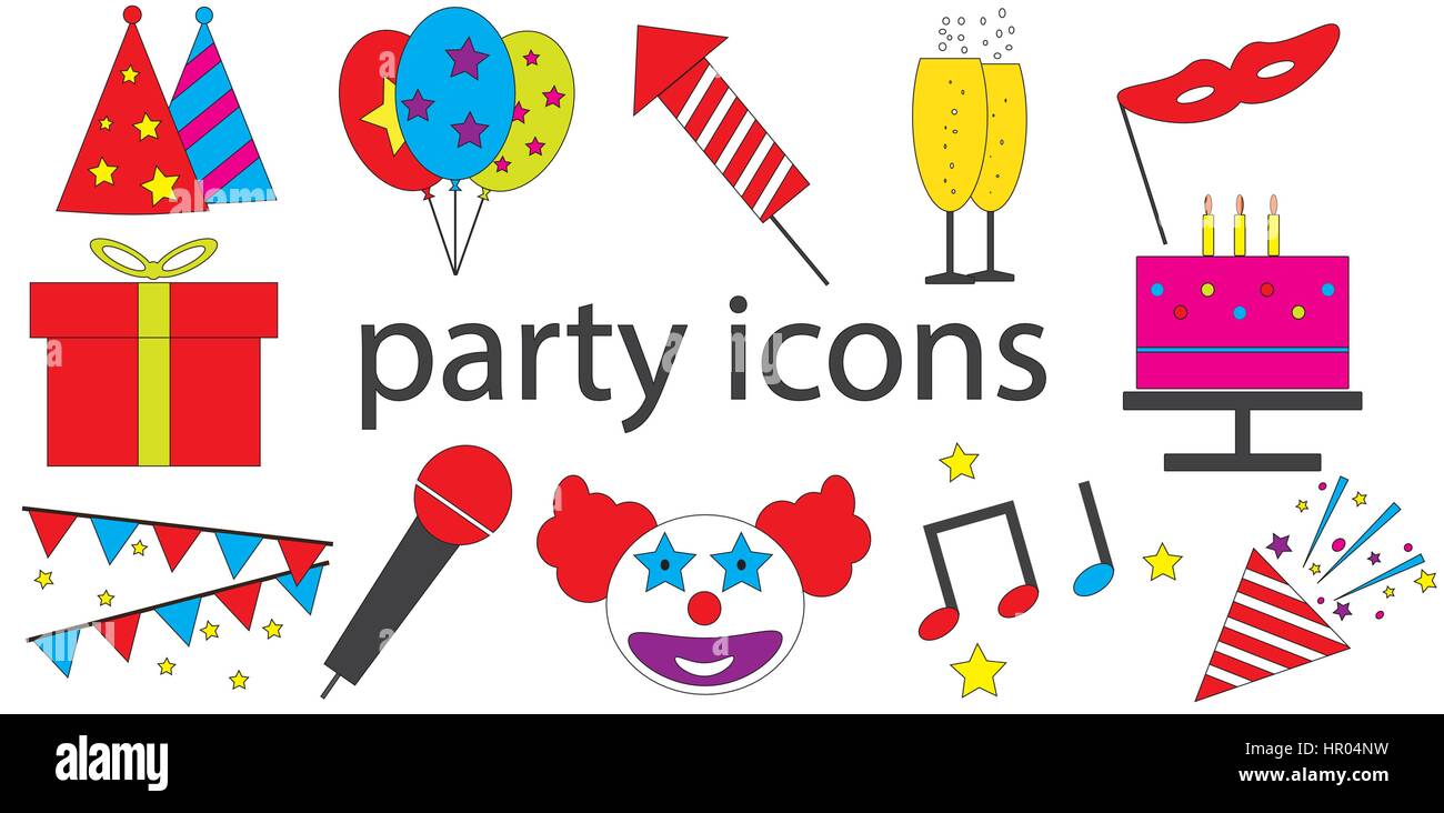 Party Ikonen, die isoliert Vektor in weißer Hintergrund. Stock Vektor