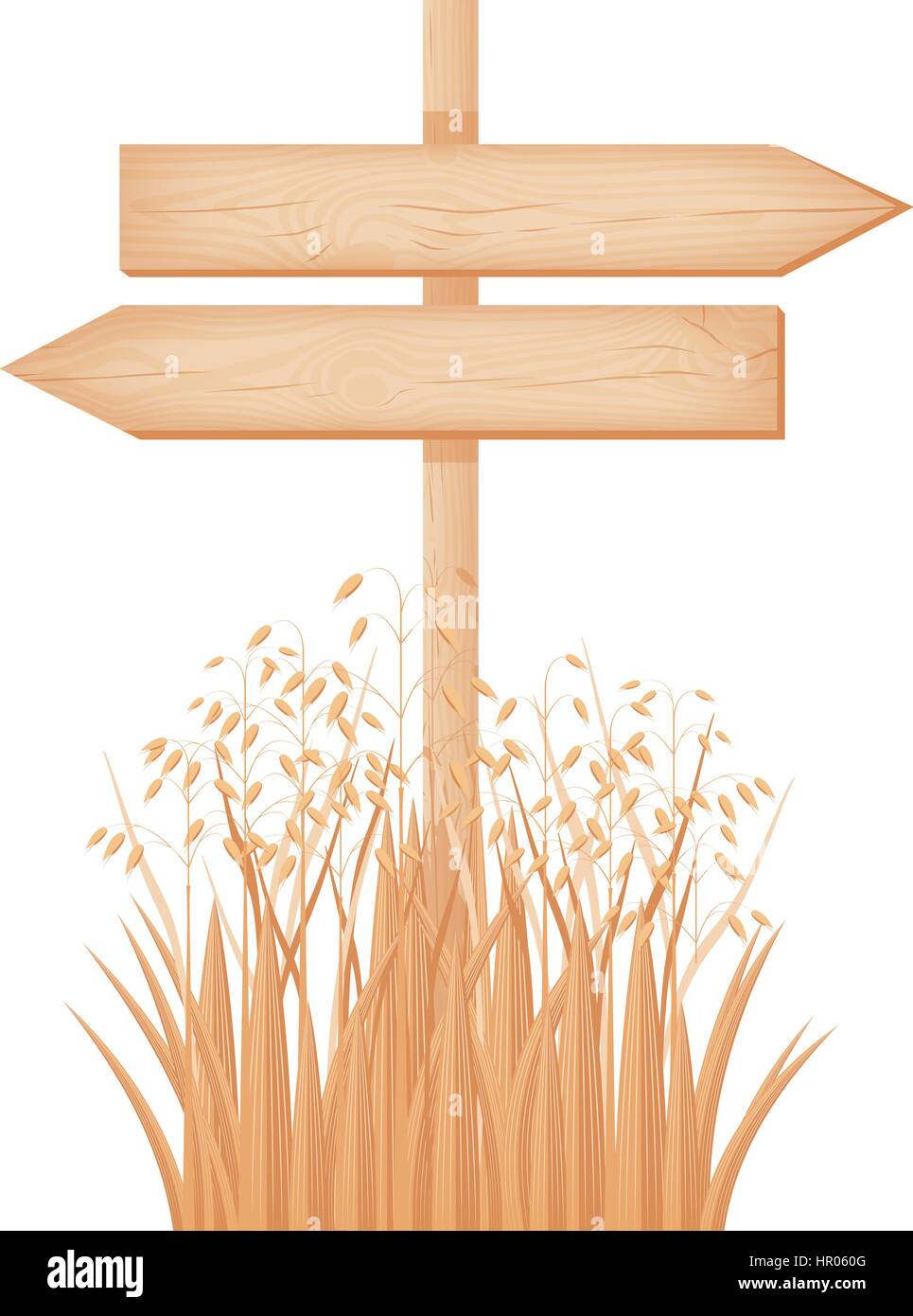 Aus Holz zwei gegenüber Pfeile Schild mit Ästen und Rissen an einem Mast an der Hafer-Feld-Vektor-illustration Stock Vektor