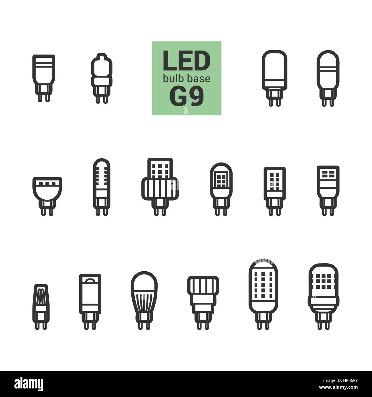 LED-Lampen mit G9 Sockel, Vektor-Übersicht-Symbol auf weißem Hintergrund  festlegen Stock-Vektorgrafik - Alamy