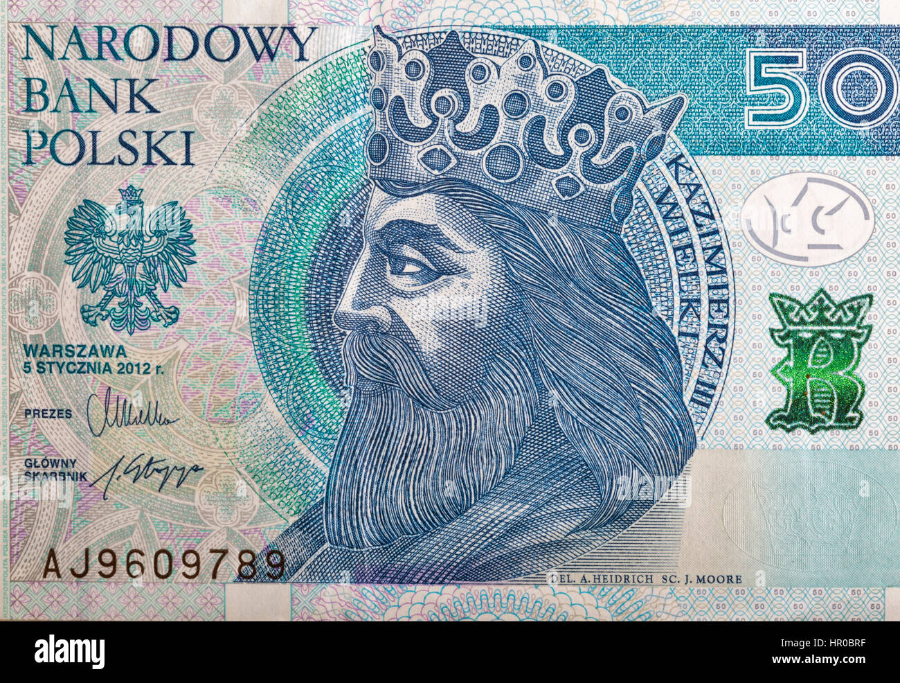 Polnische Geld Rechnung 50 Zloty Makro mit Porträt des Königs von Polen Casimir III das große. Stockfoto