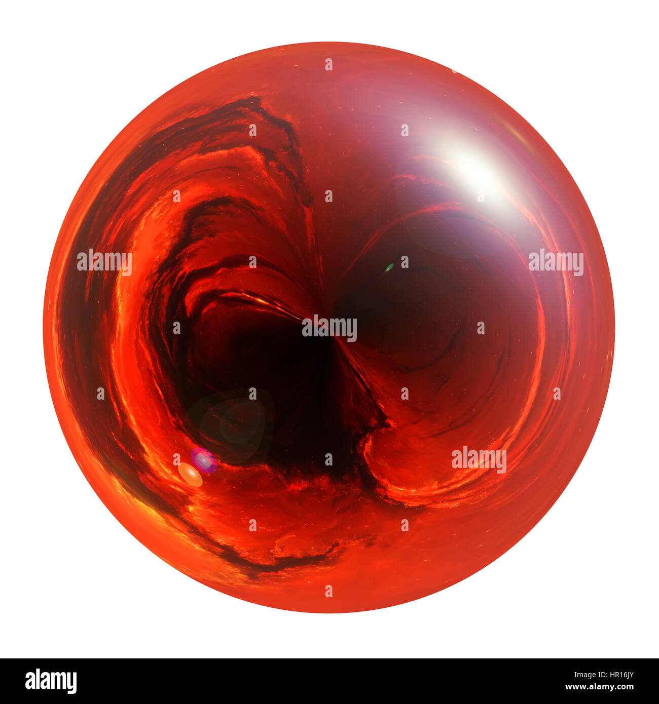Illustration der rote feurige glänzende Kugel isoliert auf weißem Hintergrund Stockfoto