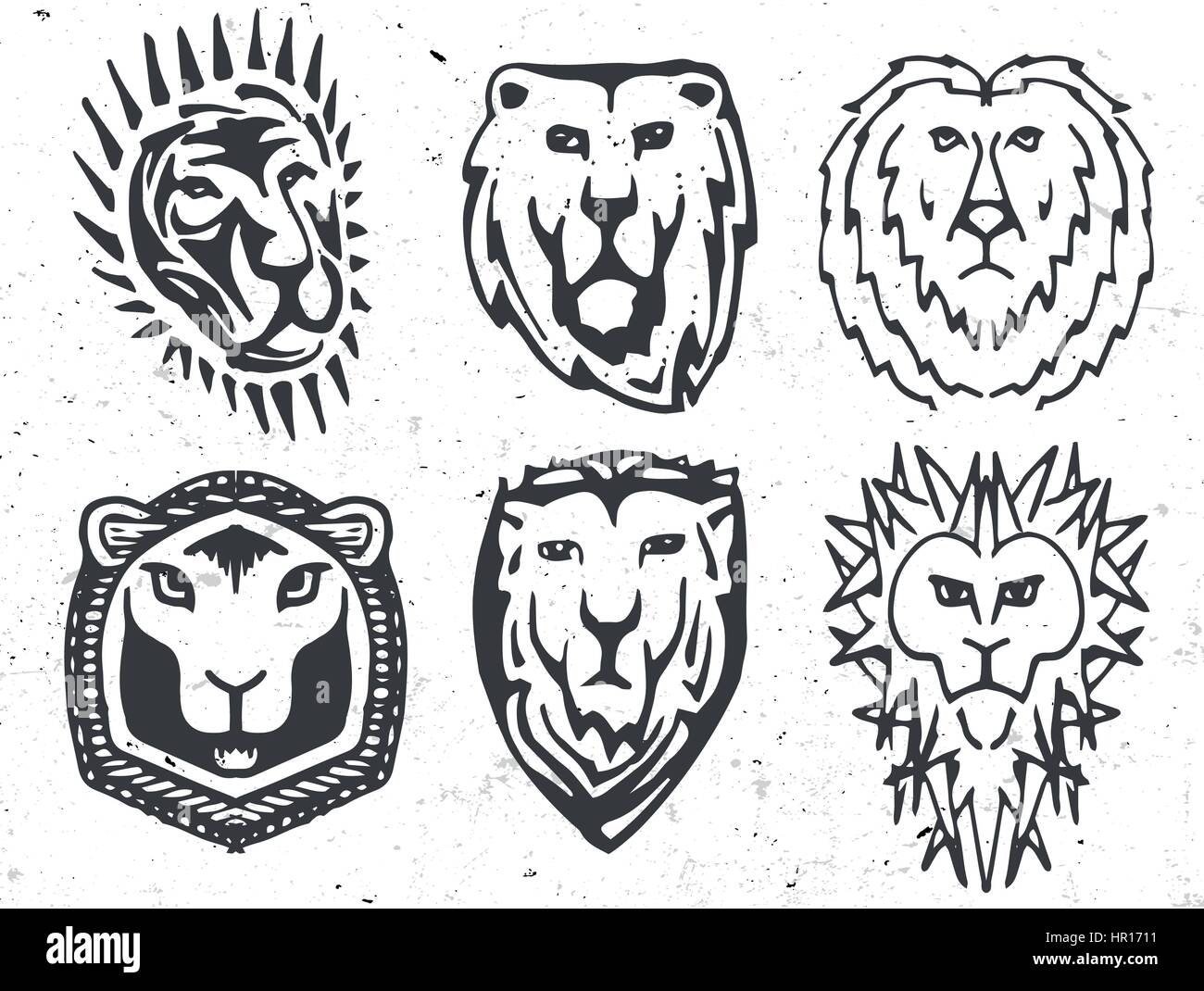 Isolierte abstrakte schwarze und weiße Farbe Wappen mit Löwen Bild Logos, mittelalterliche Schilde Logos Sammlung Vektor-Illustration. Stock Vektor
