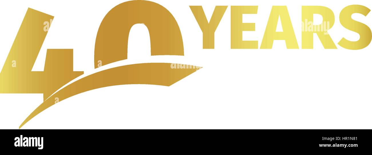Goldene Farbe Nummer 40 mit Word-Jahre-Symbol auf weißem Hintergrund, Geburtstag-Jubiläum-Grußkarte-Element-Vektor-Illustration isoliert. Stock Vektor