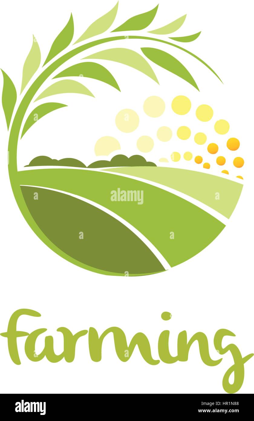 Isolierte abstrakter grüner Farbe runden Form Sonnenwiese Logo, landwirtschaftliche Logo-Vektor-Illustration. Stock Vektor
