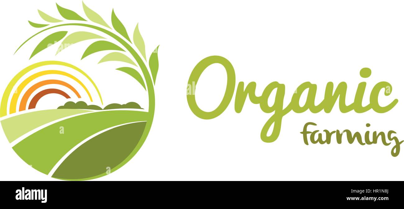 Isolierte abstrakter grüner Farbe runden Form Sonnenwiese Logo, landwirtschaftliche Logo-Vektor-Illustration. Stock Vektor