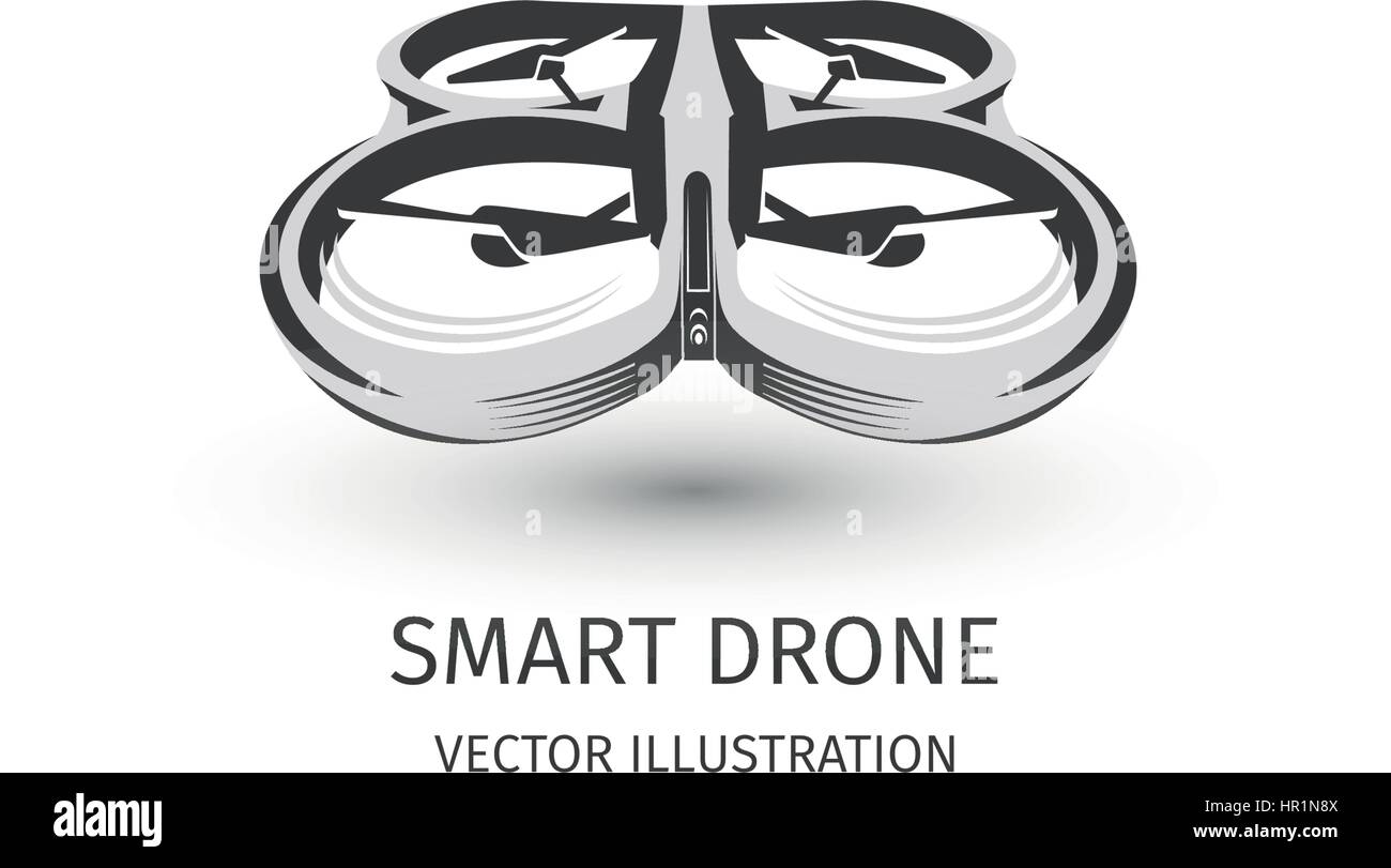 Isolierte Rc Drohne Logo auf weiß. UAV-Technologie-Schriftzug. Unbemannten Symbol. Remote Control Gerät Zeichen. Überwachung Vision Multirotor. Quadcopter Vektorgrafik Stock Vektor