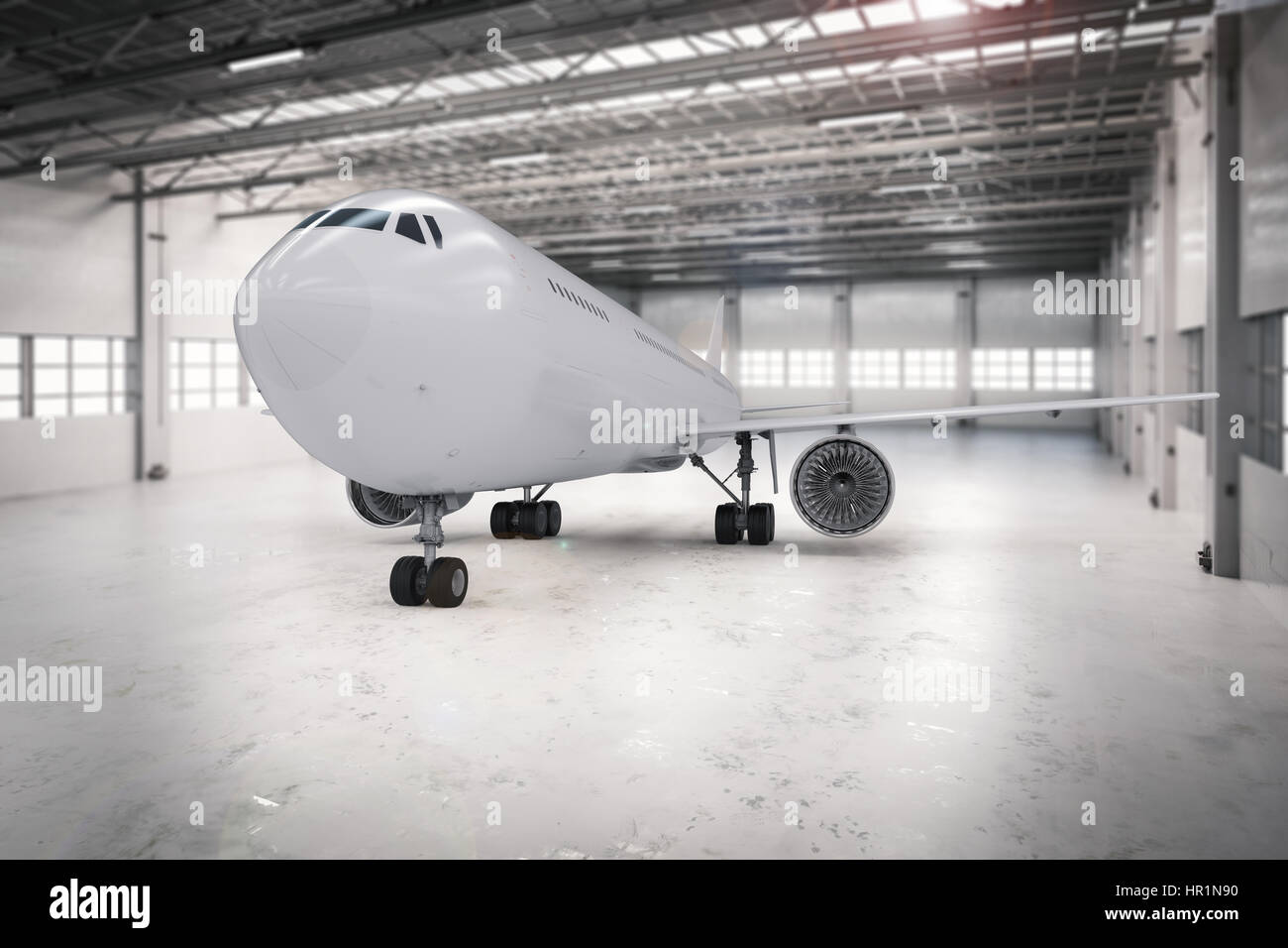 3D Rendering-Flugzeug im hangar Stockfoto