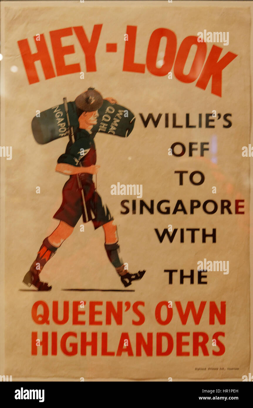 Königin des eigenen Highlanders Rekrutierung Plakat für Singapur Malaya Konflikt Krieg Stockfoto