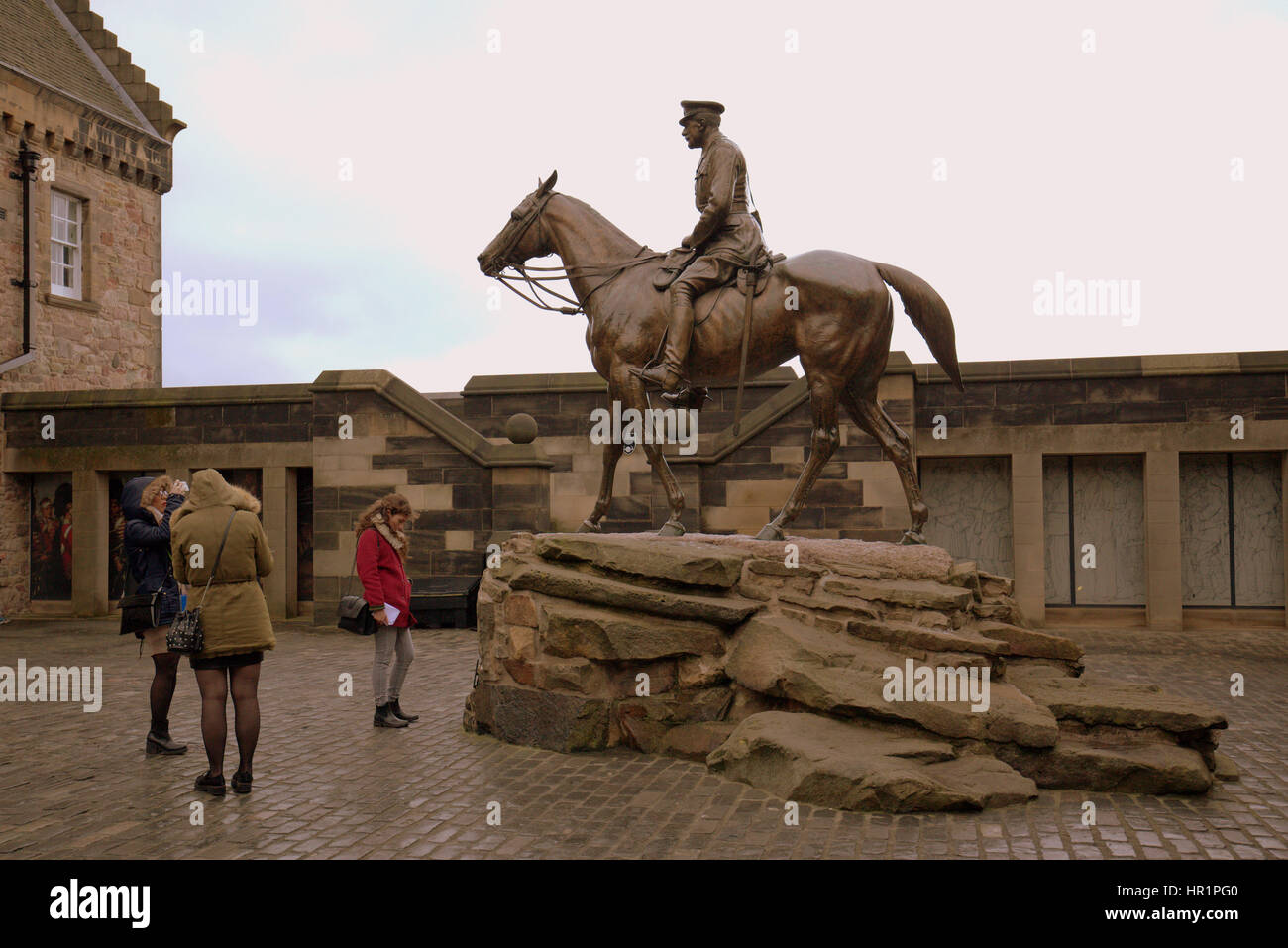 National War Museum Edinburgh Castle Earl Haig Statue Skulptur im Krankenhaus Square Stockfoto