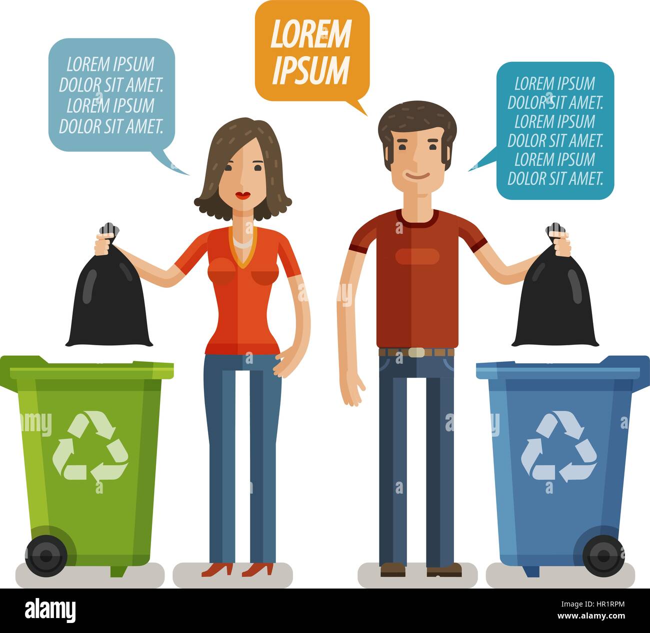 Müll kann, Abfalleimer, Abfallbehälter, Müllcontainer Infografik. Sauber zu halten oder nicht Wurf, Konzept. Cartoon-Vektor-illustration Stock Vektor