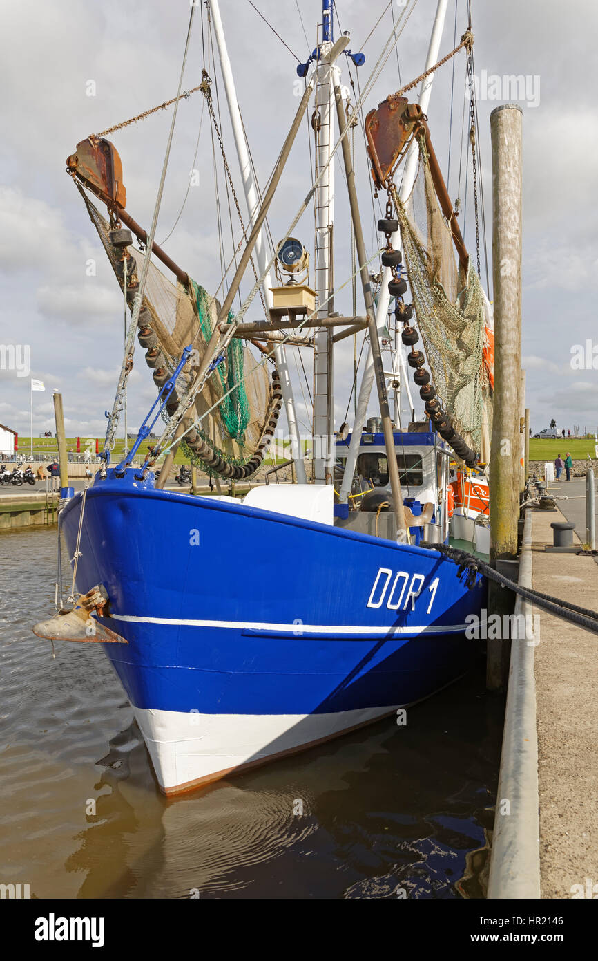 Angelboote/Fischerboote im Hafen, Dorum-Neufeld, Niedersachsen, Deutschland, Europa Stockfoto