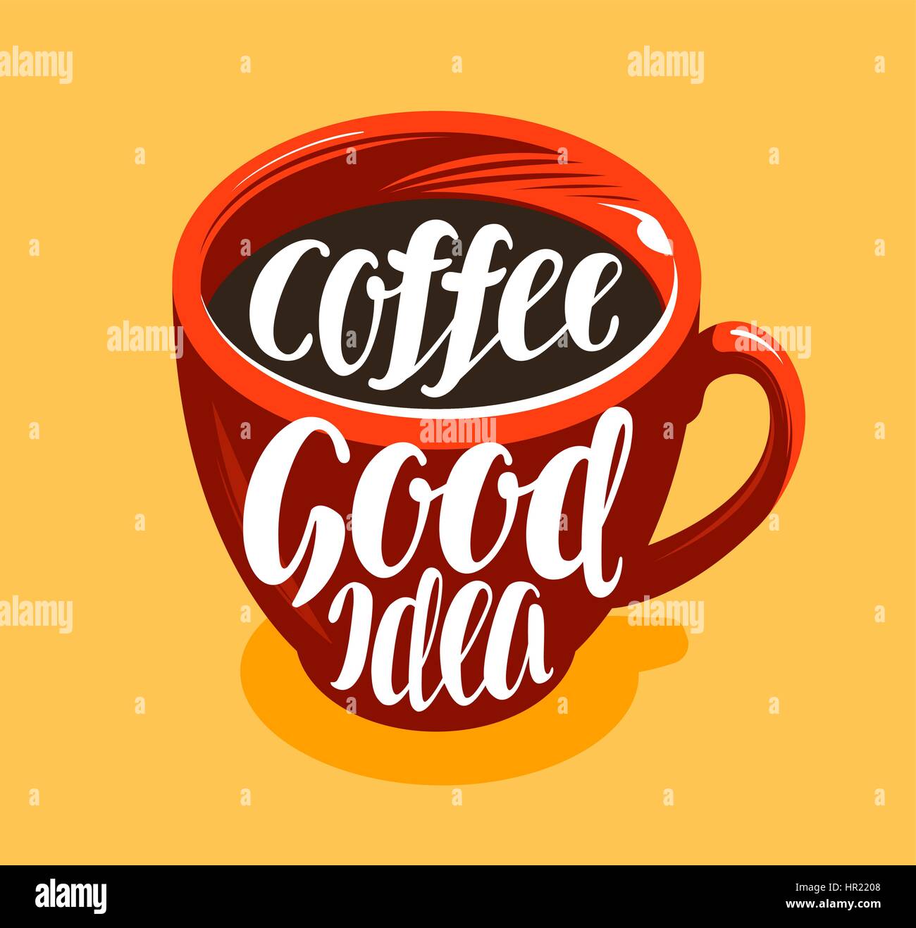 Tasse frisch gebrühten Kaffee. Trinken Sie, Café, Kaffeehaus-Symbol. Schriftzüge, Kalligraphie Vektor-illustration Stock Vektor